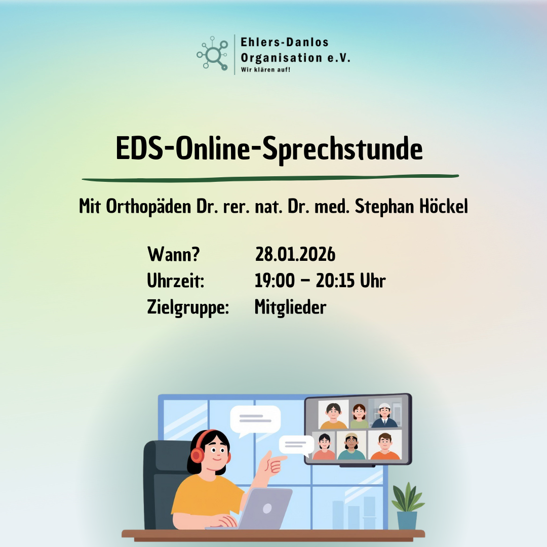Schon am 28.01.2026, von 19:00 bis 20:15 Uhr findet wieder unsere nächste EDS-Online-Sprechstunde statt.
